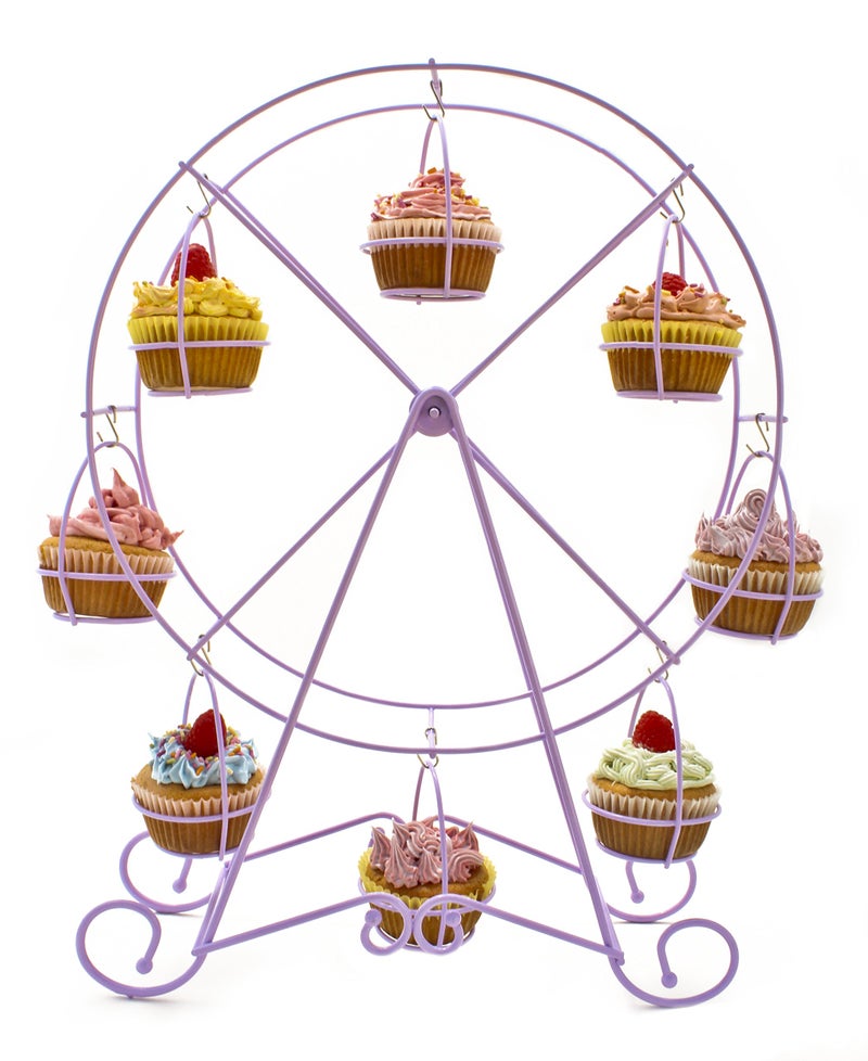Zoie + Chloe Ferris Wheel Cupcake Stand - Decorative Cupcake Holder for Parties - Spinning Display for Serving Pastry, Treats & Desserts - Easy-to-Clean, Fits 8 Cupcakes - 14x4x17, Iris Purple - Image 1